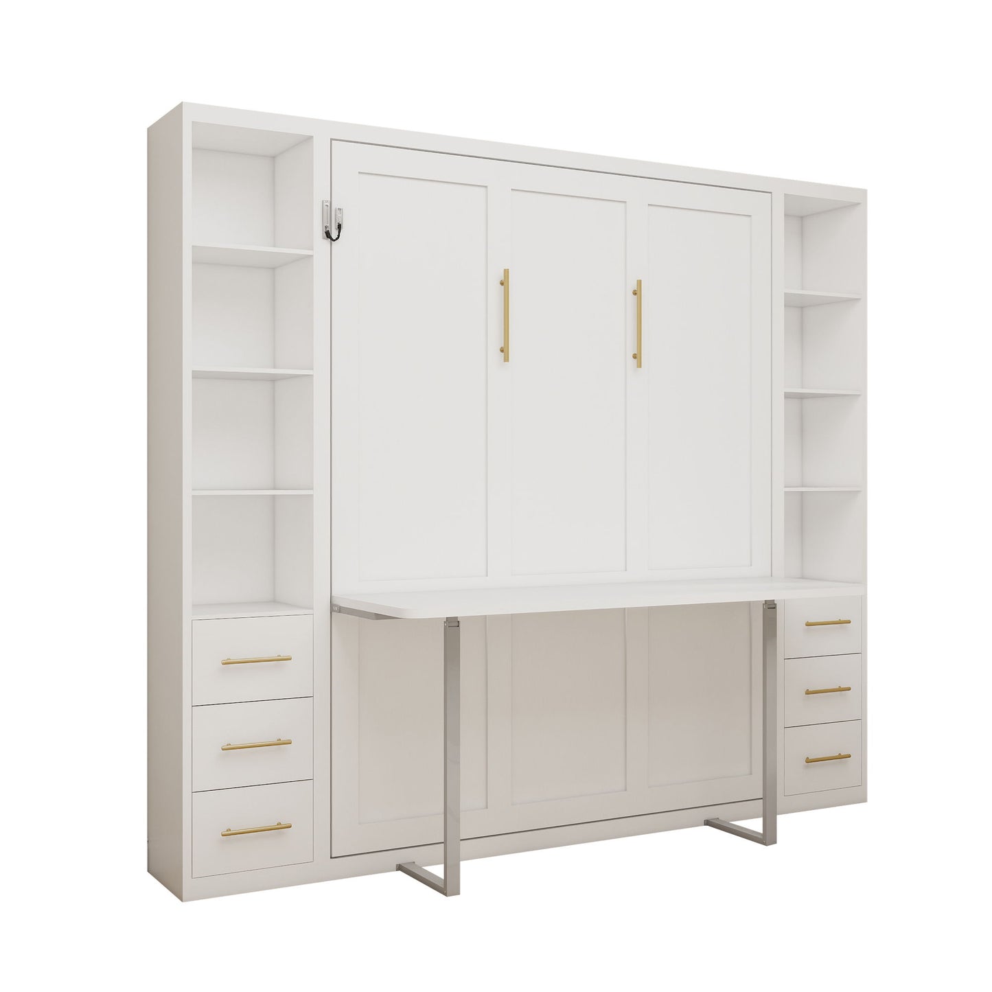 Queen Size Murphy Wall Bed With Side Storage Cabinets - White - The Sleep Loft - Online Mattress Showroom NYC