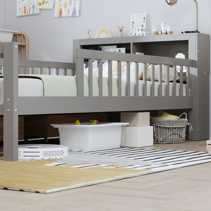 Bed With Headboard Storage Rack, 2 Under Bed Drawers, 3 Side Guardrails For Safety - The Sleep Loft - Online Mattress Showroom NYC