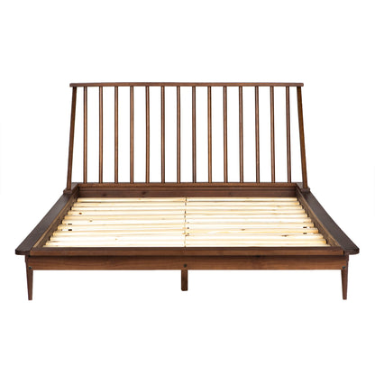 Mid-Century Modern Solid Wood Platform Bed Frame With Spindle Headboard - The Sleep Loft - Online Mattress Showroom NYC
