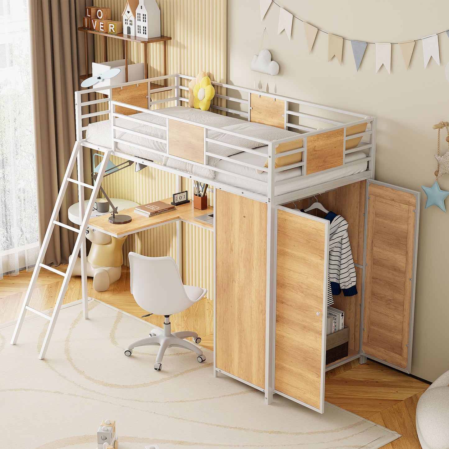 Loft Bed With L Shape Desk And Wardrobe - The Sleep Loft - Online Mattress Showroom NYC