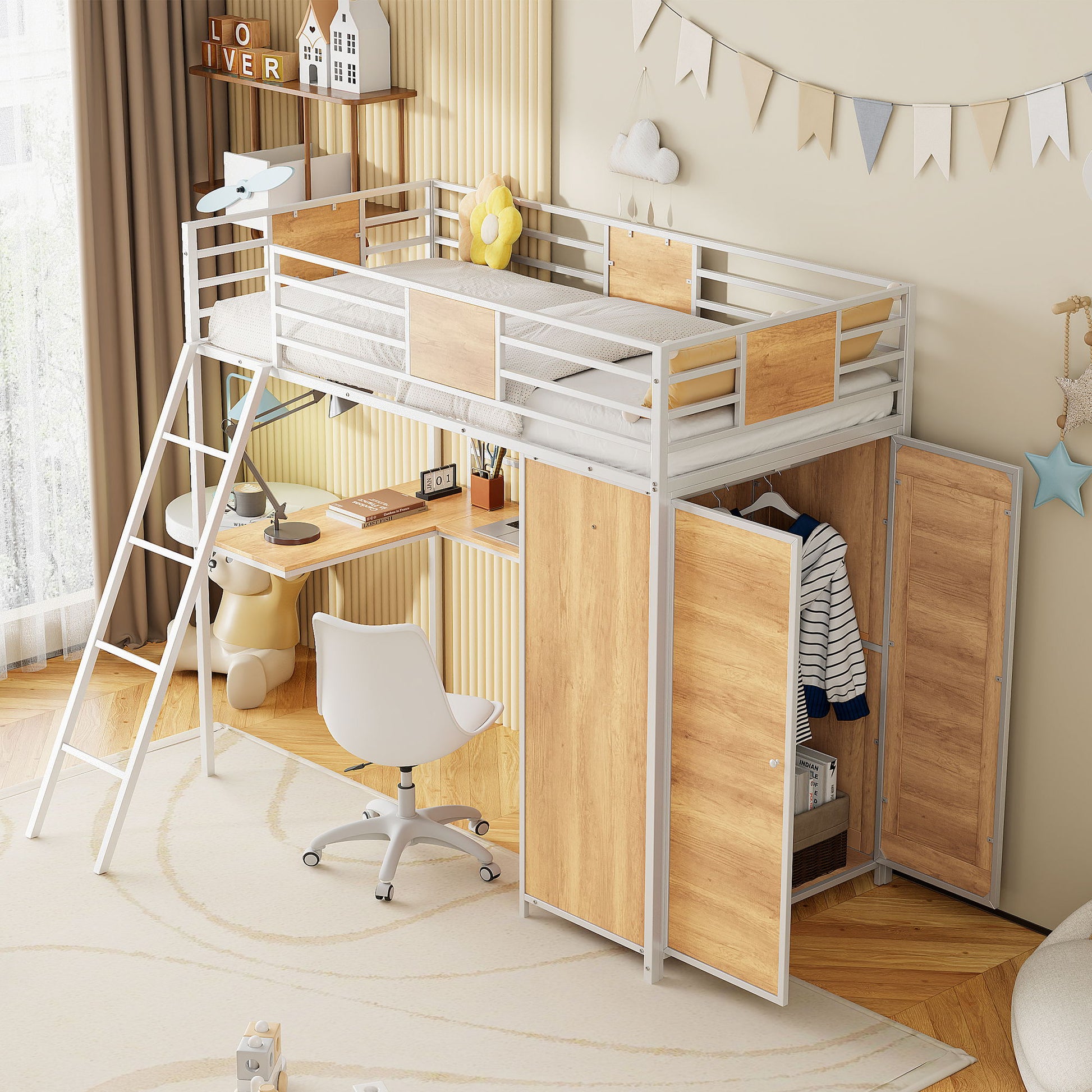 Loft Bed With L Shape Desk And Wardrobe - The Sleep Loft - Online Mattress Showroom NYC