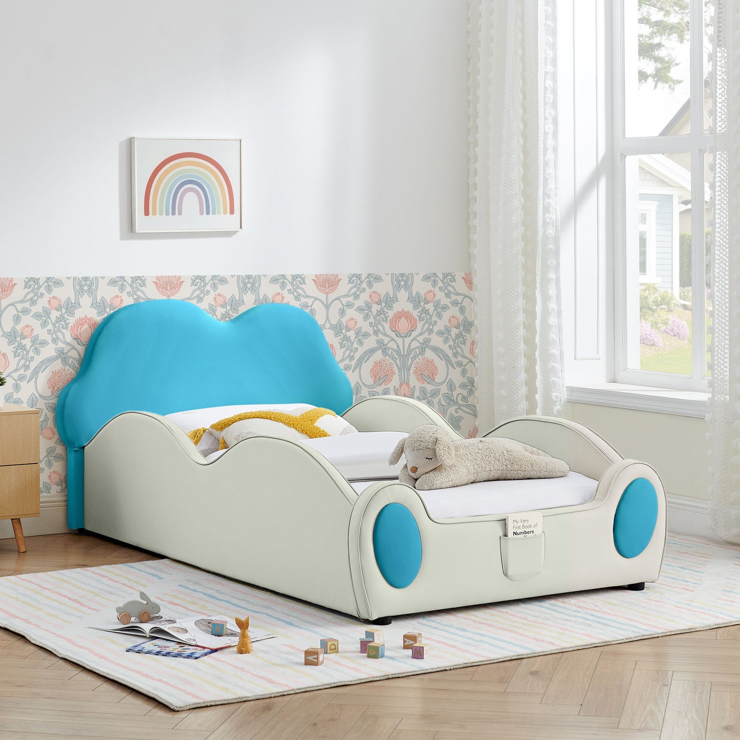 Cute Cloud Shape Bed With Guardrails Cartoon Design, Storage Pocket - The Sleep Loft - Online Mattress Showroom NYC