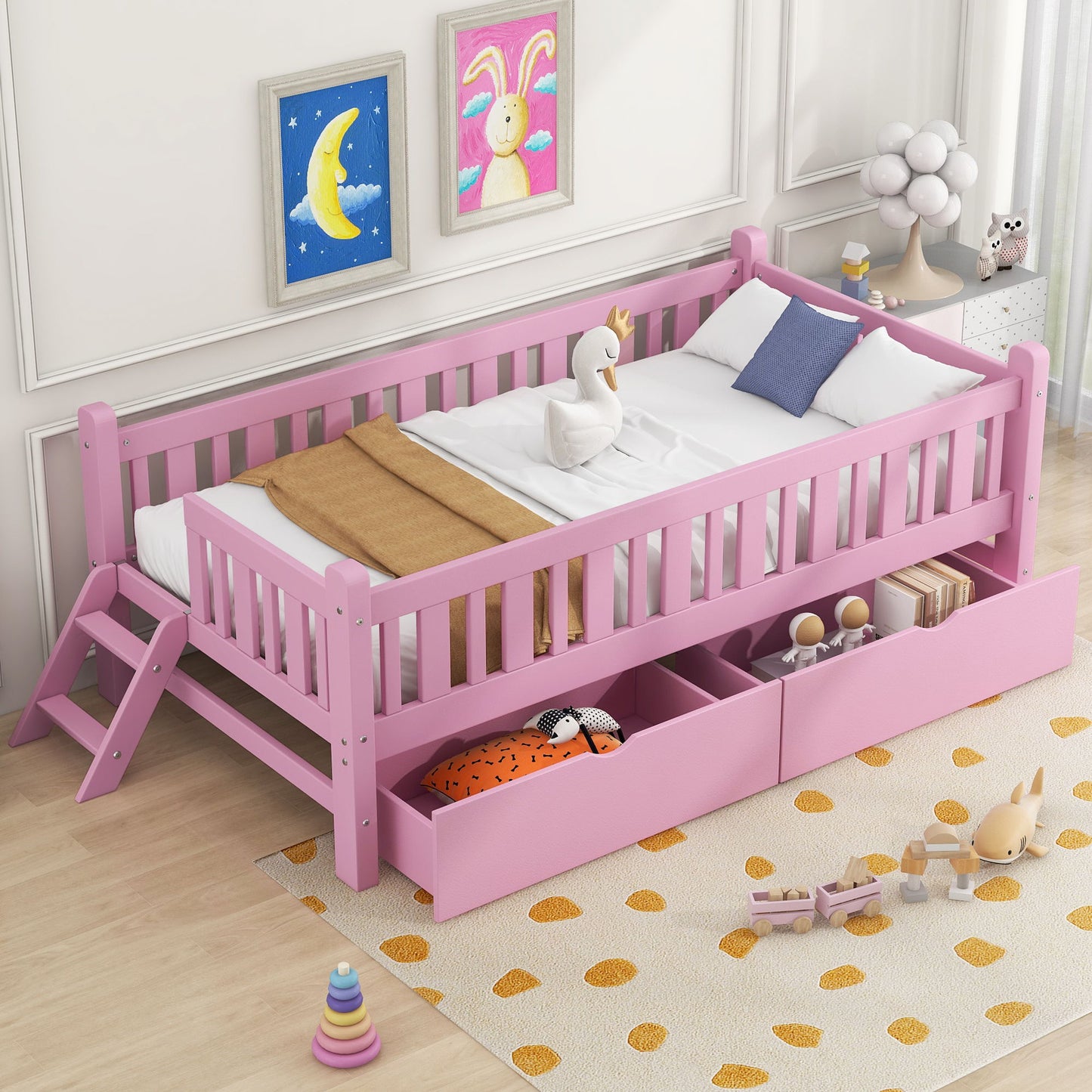 Platform Bed With Guardrail And 2 Drawers - The Sleep Loft - Online Mattress Showroom NYC