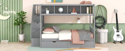 Bunk Bed With Shelfs, Storage Staircase And 2 Drawers - The Sleep Loft - Online Mattress Showroom NYC