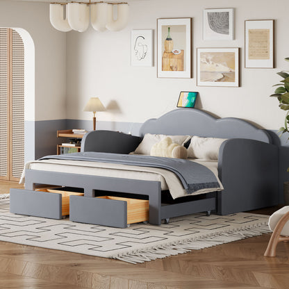 Upholstered Daybed With Cloud-Shaped Backrest, Trundle & 2 Drawers And USB Ports - The Sleep Loft - Online Mattress Showroom NYC