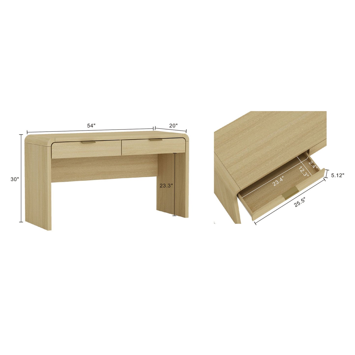 Grace - Office Desk With 2 Drawers - Oak - The Sleep Loft - Online Mattress Showroom NYC
