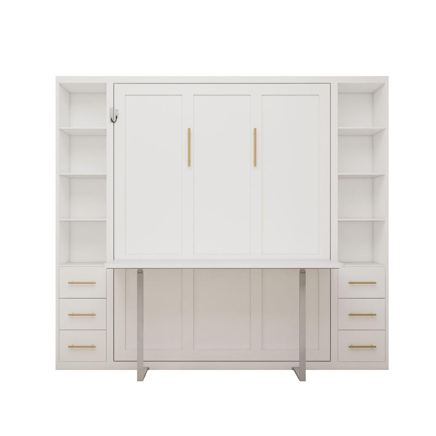 Queen Size Murphy Wall Bed With Side Storage Cabinets - White - The Sleep Loft - Online Mattress Showroom NYC