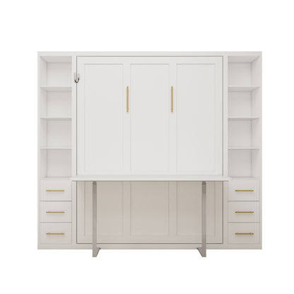 Queen Size Murphy Wall Bed With Side Storage Cabinets - White - The Sleep Loft - Online Mattress Showroom NYC