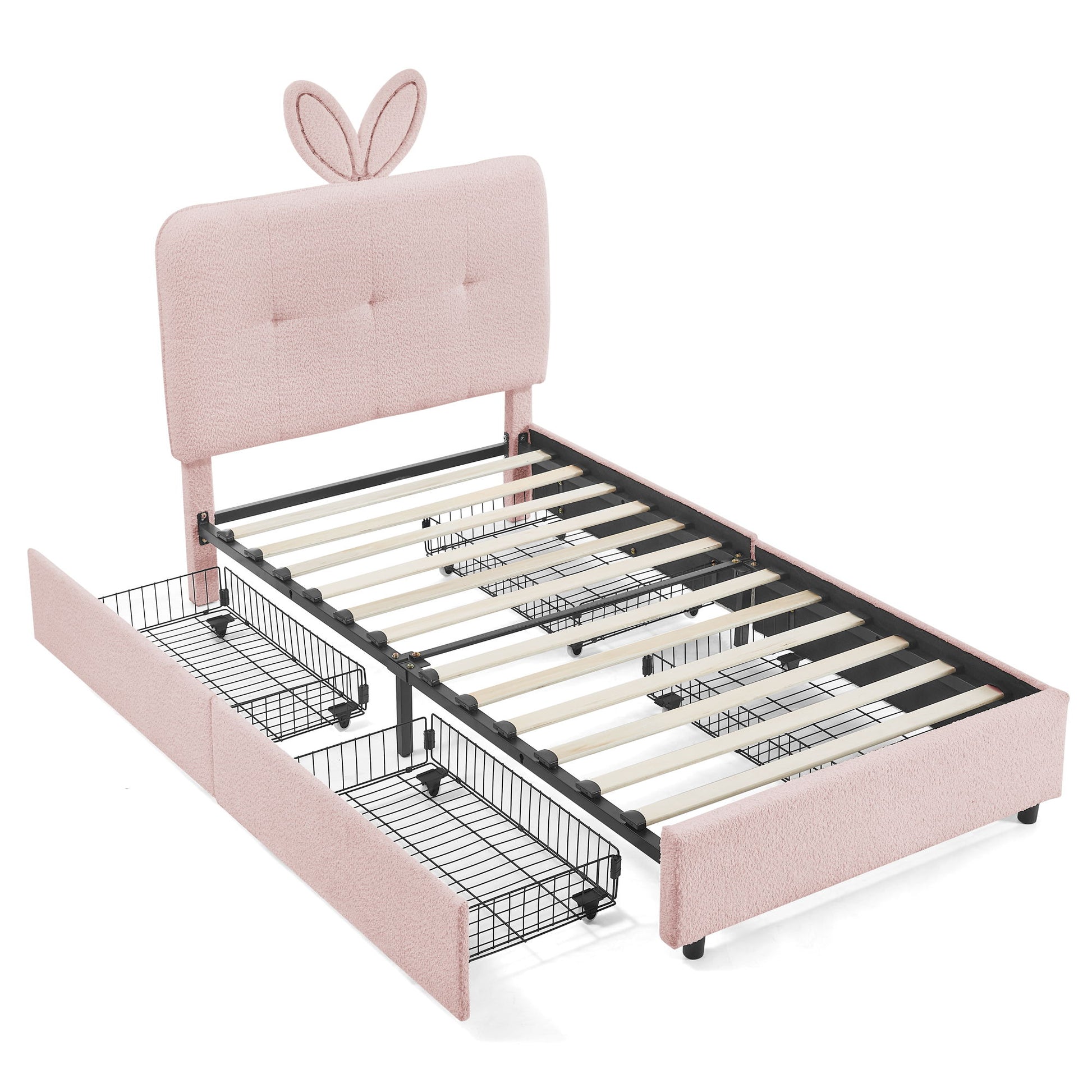 Upholstered Bed With Oversized Rabbit Ear Headboard, LED Lights & 4 Storage Drawers - The Sleep Loft - Online Mattress Showroom NYC