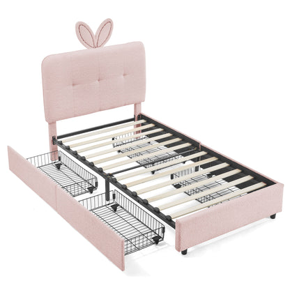 Upholstered Bed With Oversized Rabbit Ear Headboard, LED Lights & 4 Storage Drawers - The Sleep Loft - Online Mattress Showroom NYC