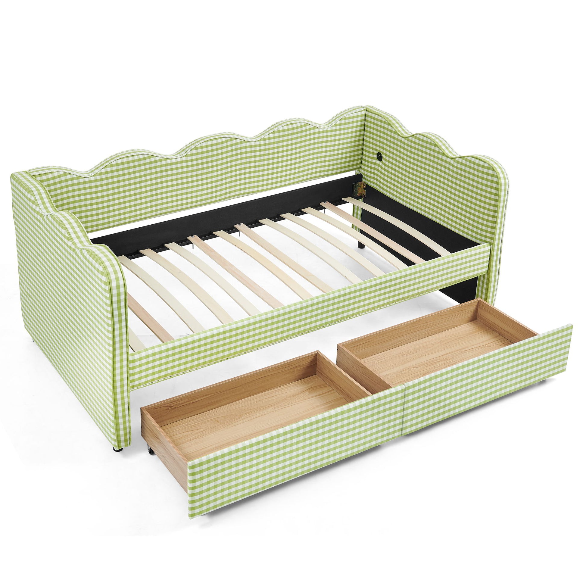 Gingham Daybed With USB Charging Port, Wave-Shaped Design - The Sleep Loft - Online Mattress Showroom NYC