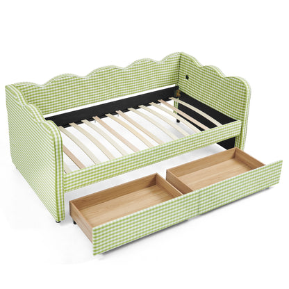 Gingham Daybed With USB Charging Port, Wave-Shaped Design - The Sleep Loft - Online Mattress Showroom NYC