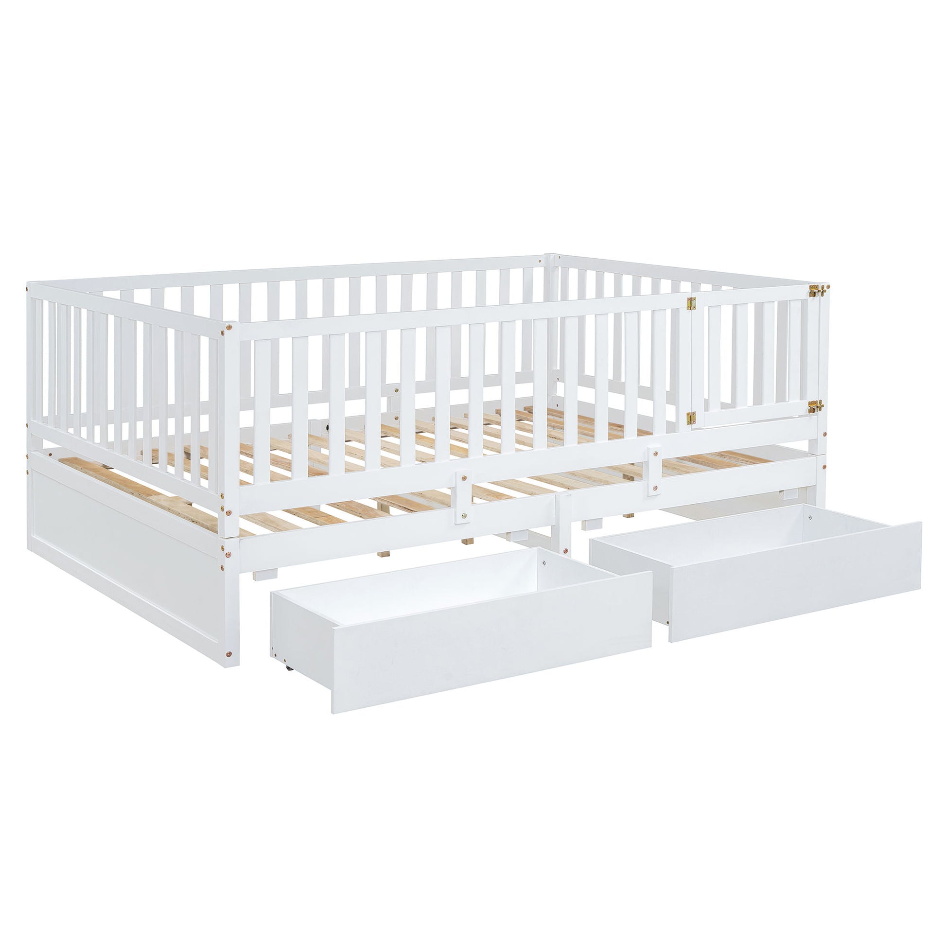 Daybed With Fence Guardrails And 2 Drawers, Split Into Independent Floor Bed & Daybed - The Sleep Loft - Online Mattress Showroom NYC