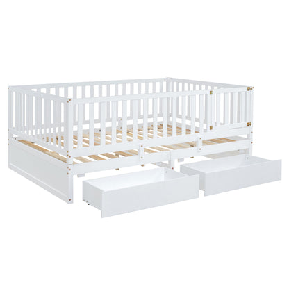 Daybed With Fence Guardrails And 2 Drawers, Split Into Independent Floor Bed & Daybed - The Sleep Loft - Online Mattress Showroom NYC