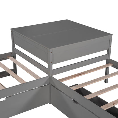 L Shaped Platform Bed With Trundle And Drawers Linked With Built In Desk - The Sleep Loft - Online Mattress Showroom NYC