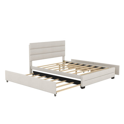 Queen Platform Bed With Twin Trundle And 2 Storage Drawers - Beige - The Sleep Loft - Online Mattress Showroom NYC