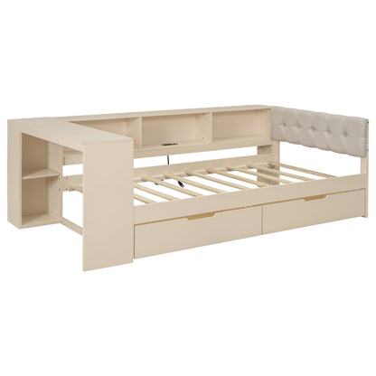 Upholstered Headboard Platform Bed With Storage Shelves, Drawers, Charging Station - The Sleep Loft - Online Mattress Showroom NYC