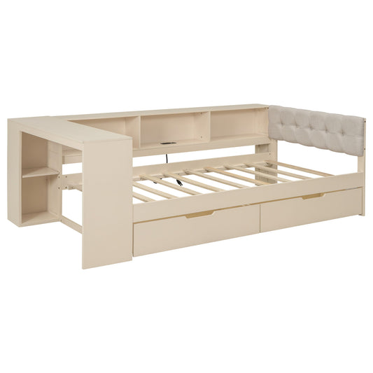 Upholstered Headboard Platform Bed With Storage Shelves, Drawers, Charging Station - The Sleep Loft - Online Mattress Showroom NYC