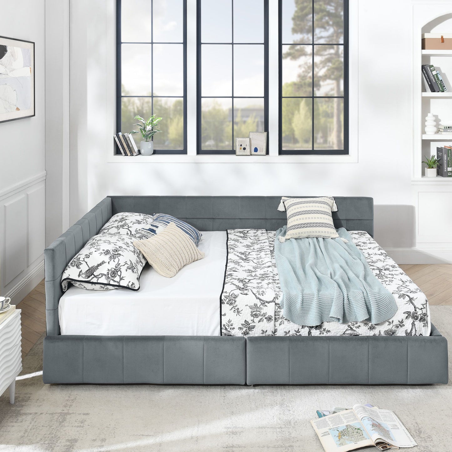 Mid-Century Storage Upholstered Tufted Bed Frame With Backrest And Armrests - The Sleep Loft - Online Mattress Showroom NYC