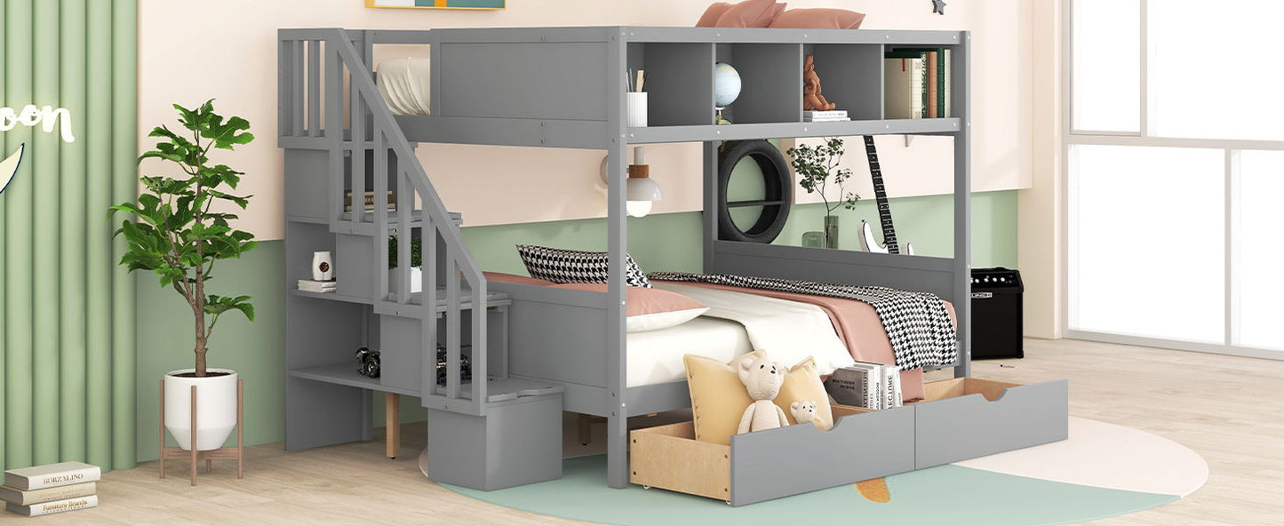 Bunk Bed With Shelfs, Storage Staircase And 2 Drawers - The Sleep Loft - Online Mattress Showroom NYC