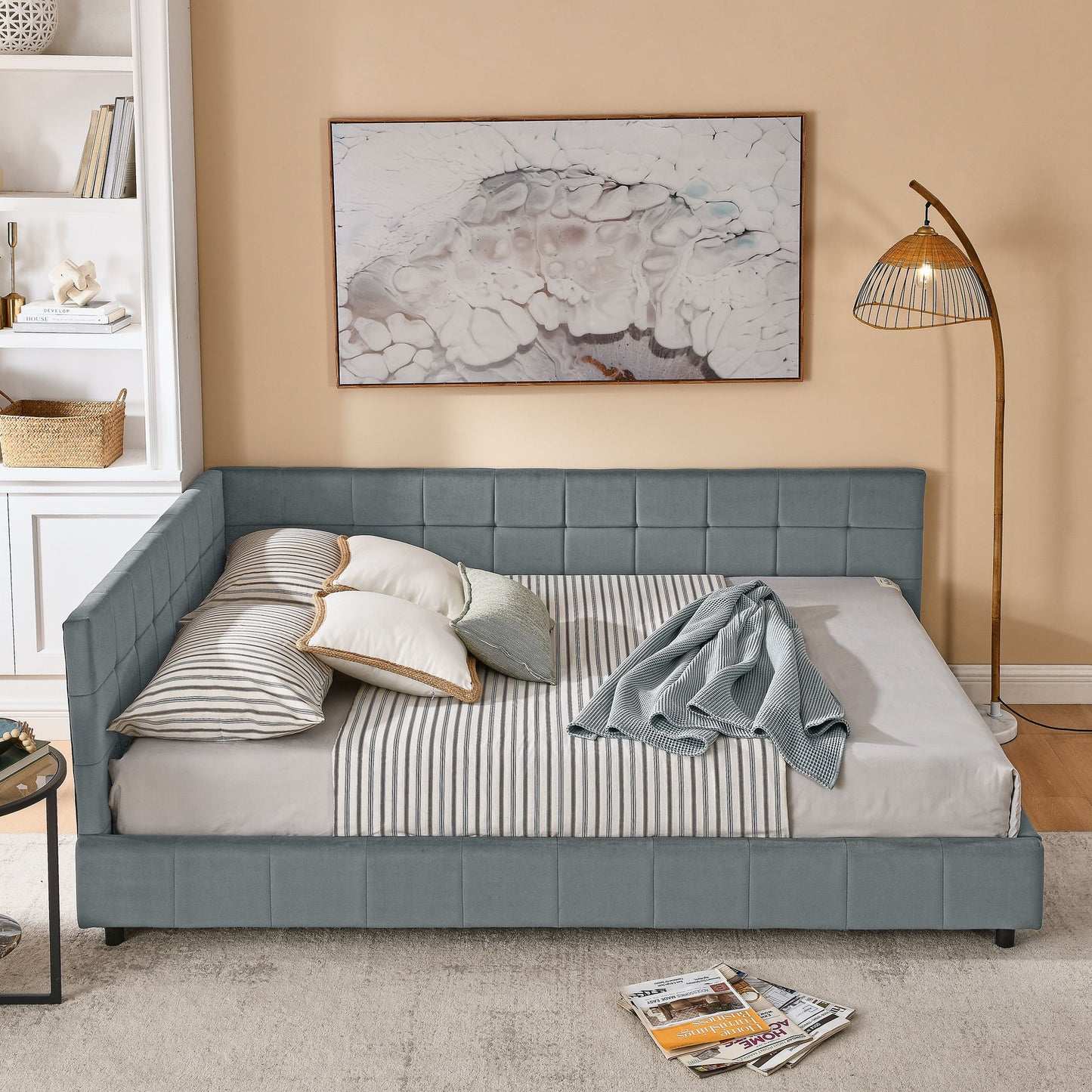 Mid-Century Storage Upholstered Tufted Bed Frame With Backrest And Armrests - The Sleep Loft - Online Mattress Showroom NYC