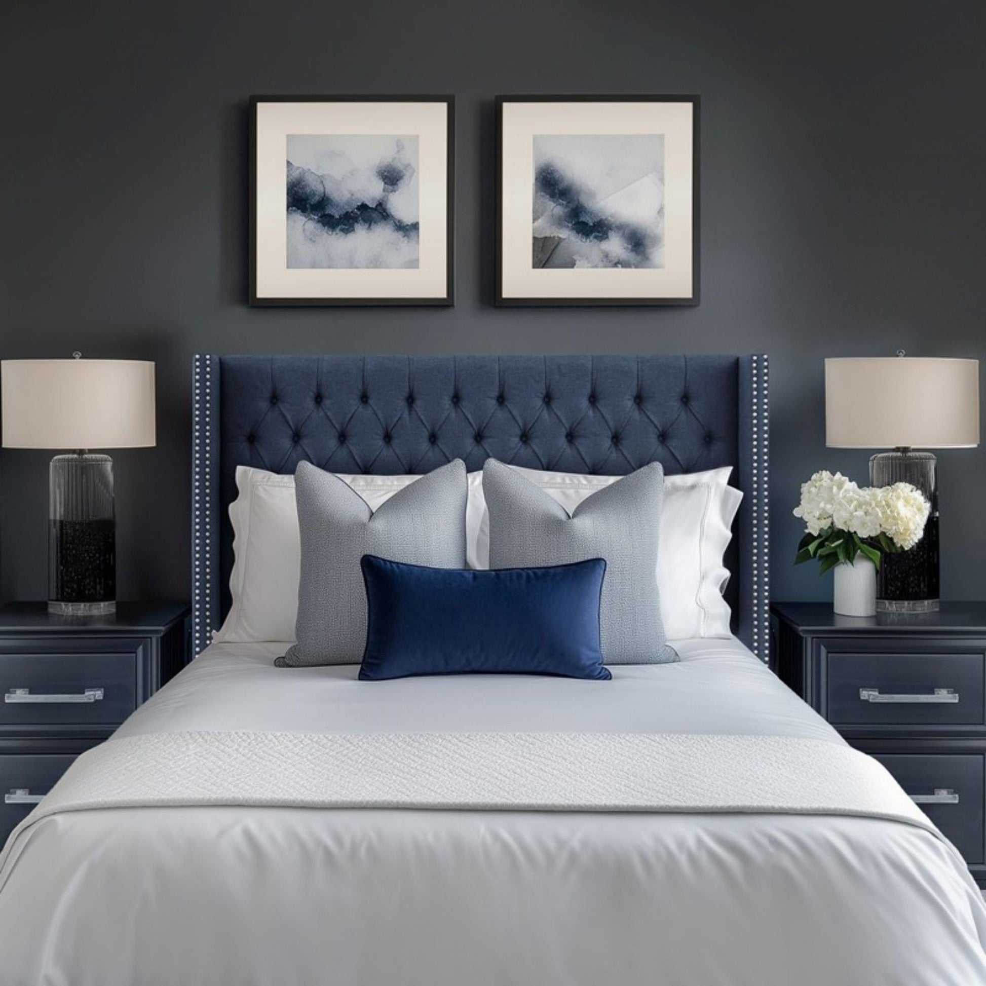 Transitional Upholstery Headboard With Tufted Buttons And Nailhead Trim - The Sleep Loft - Online Mattress Showroom NYC