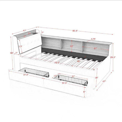 Upholstered Daybed With Storage Headboard, Wireless Charging, LED Lights - The Sleep Loft - Online Mattress Showroom NYC