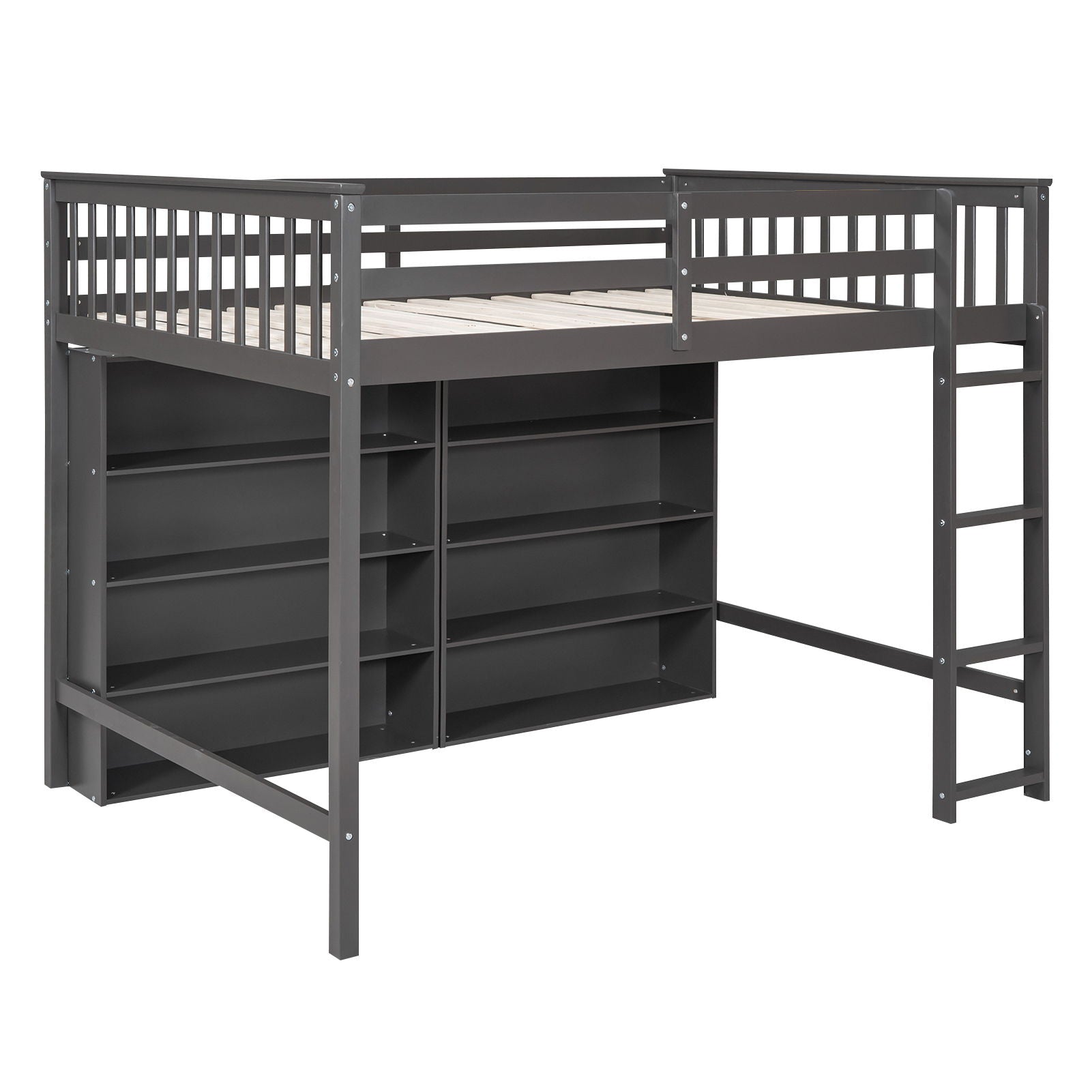 Loft Bed With 8 Open Storage Shelves And Built In Ladder - The Sleep Loft - Online Mattress Showroom NYC