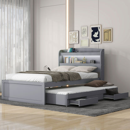 Platform Bed With LED Headboard, Charging Station, Trundle And 2 Drawers - The Sleep Loft - Online Mattress Showroom NYC