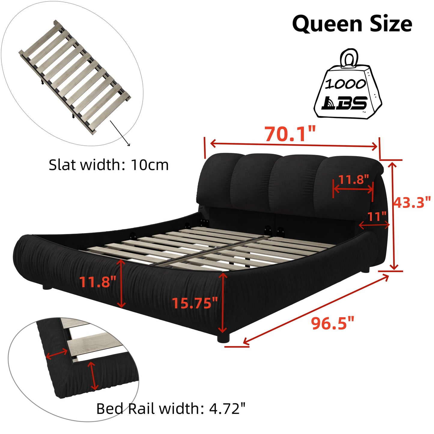 Luxury Upholstered Platform Bed With Oversized Padded Backrest And Solid Wood Frame - The Sleep Loft - Online Mattress Showroom NYC