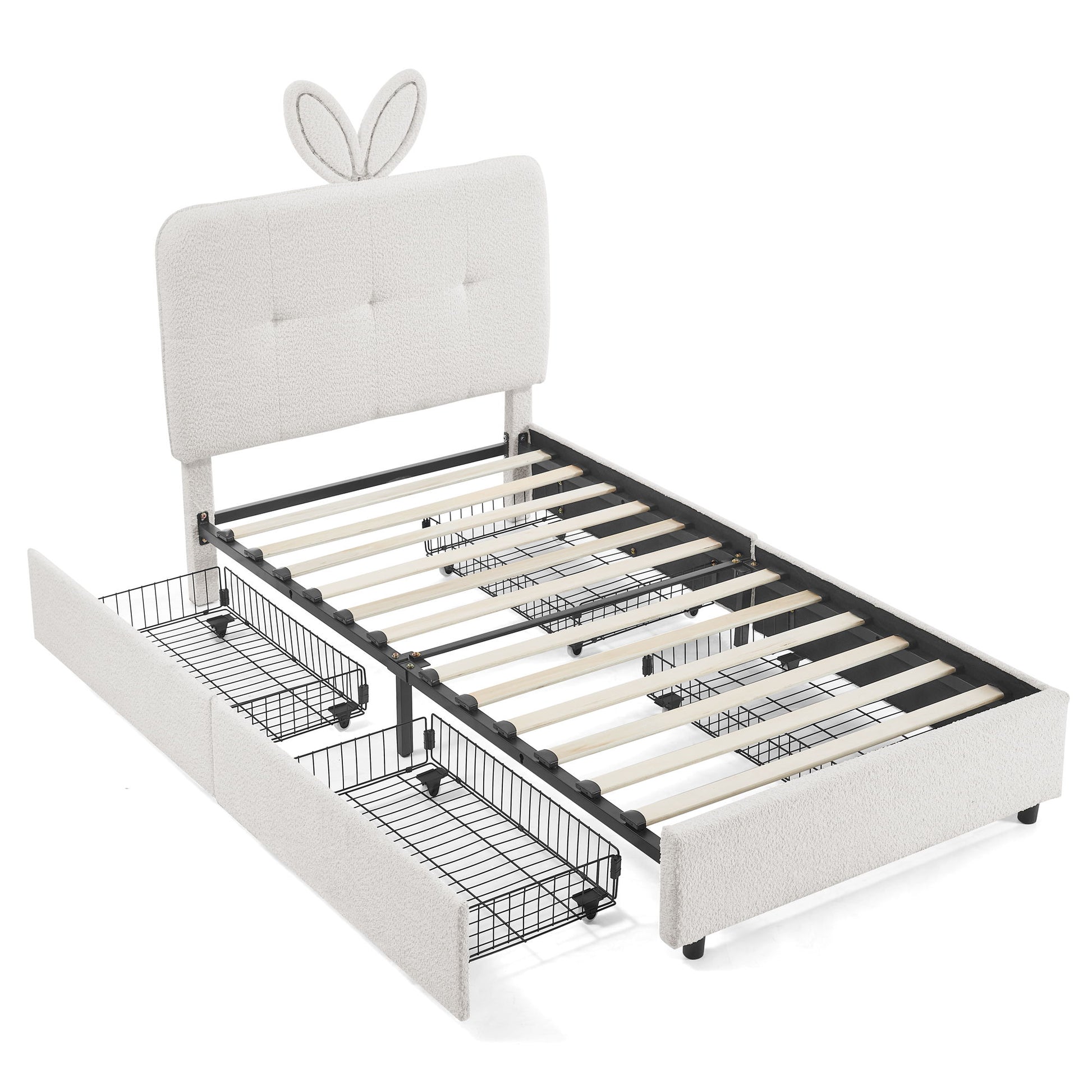 Upholstered Bed With Oversized Rabbit Ear Headboard, LED Lights & 4 Storage Drawers - The Sleep Loft - Online Mattress Showroom NYC