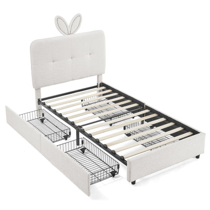 Upholstered Bed With Oversized Rabbit Ear Headboard, LED Lights & 4 Storage Drawers - The Sleep Loft - Online Mattress Showroom NYC