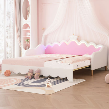 Extending Daybed With LED Lights, Modern Upholstered Princess Daybed With Crown Headboard - The Sleep Loft - Online Mattress Showroom NYC