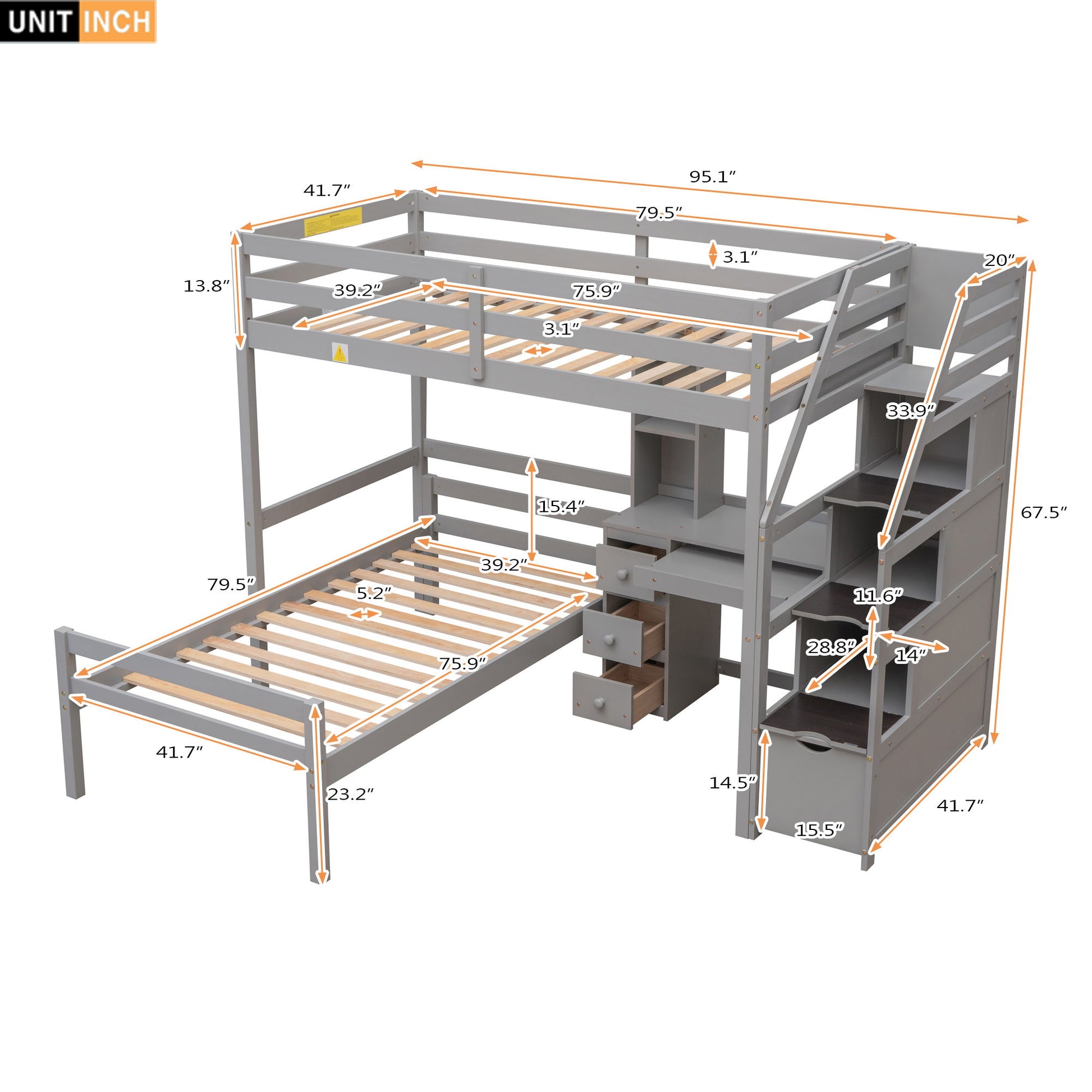 Loft Bed With Stand Alone Bed, Storage Staircase, Desk, Shelves, And Drawers - The Sleep Loft - Online Mattress Showroom NYC