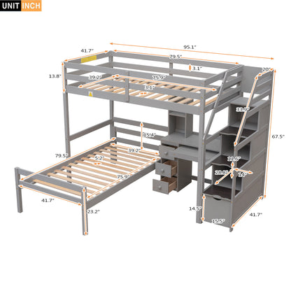 Loft Bed With Stand Alone Bed, Storage Staircase, Desk, Shelves, And Drawers - The Sleep Loft - Online Mattress Showroom NYC