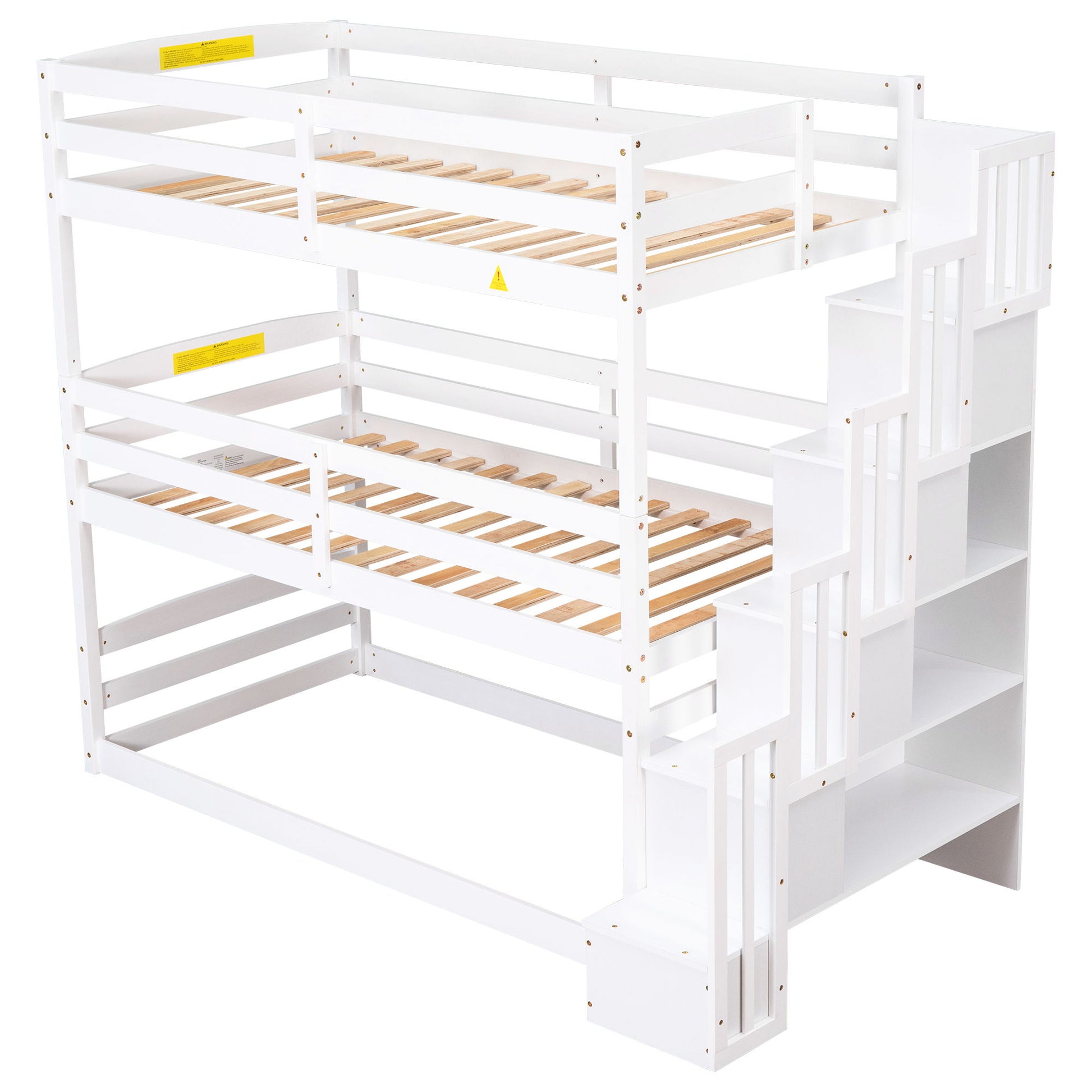 Twin Size Triple Bunk Bed With Storage Staircase, Separate Design - White - The Sleep Loft - Online Mattress Showroom NYC