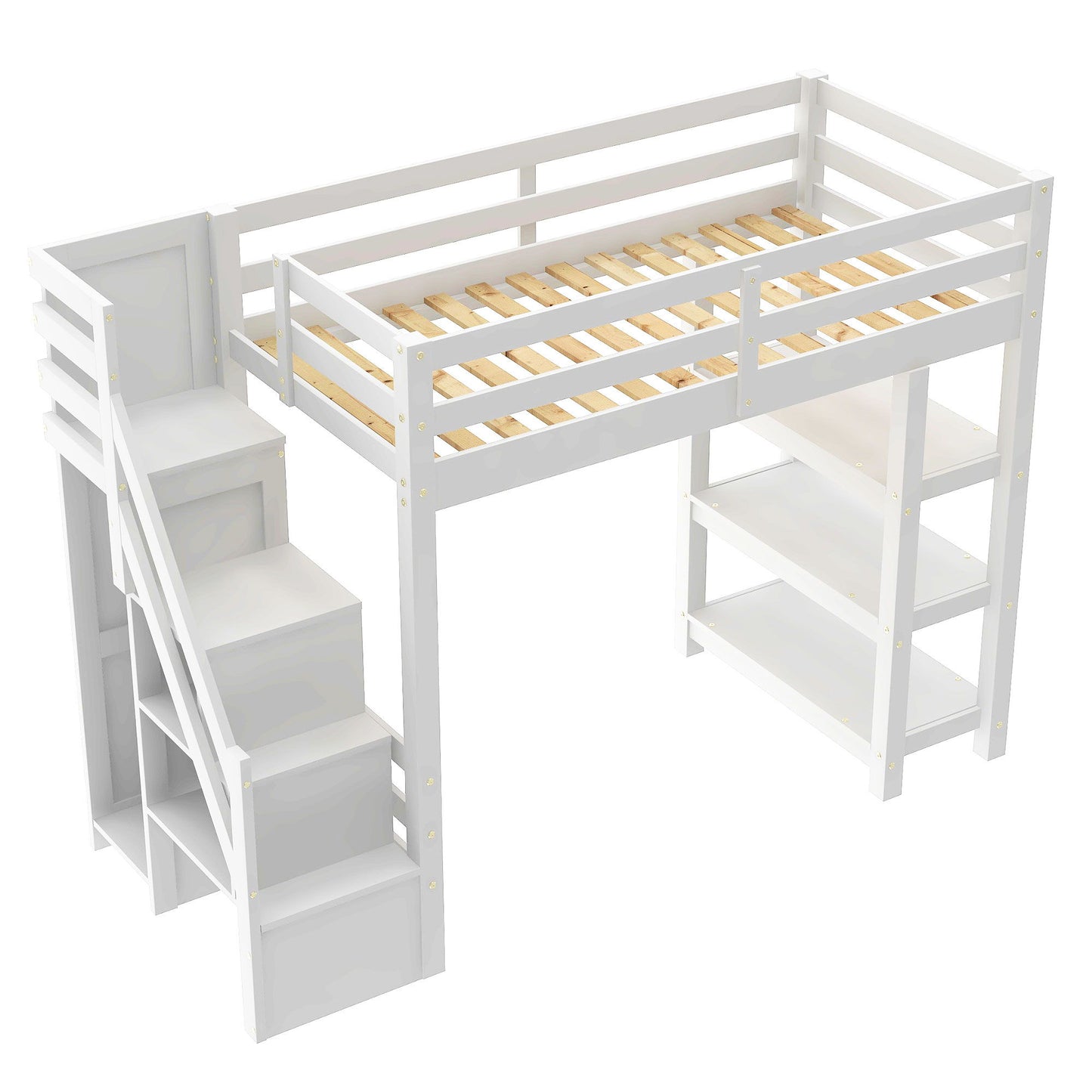 Loft Bed With 4 Layer Shelves, Storage Staircase, Small Wardrobe And LED Light - The Sleep Loft - Online Mattress Showroom NYC