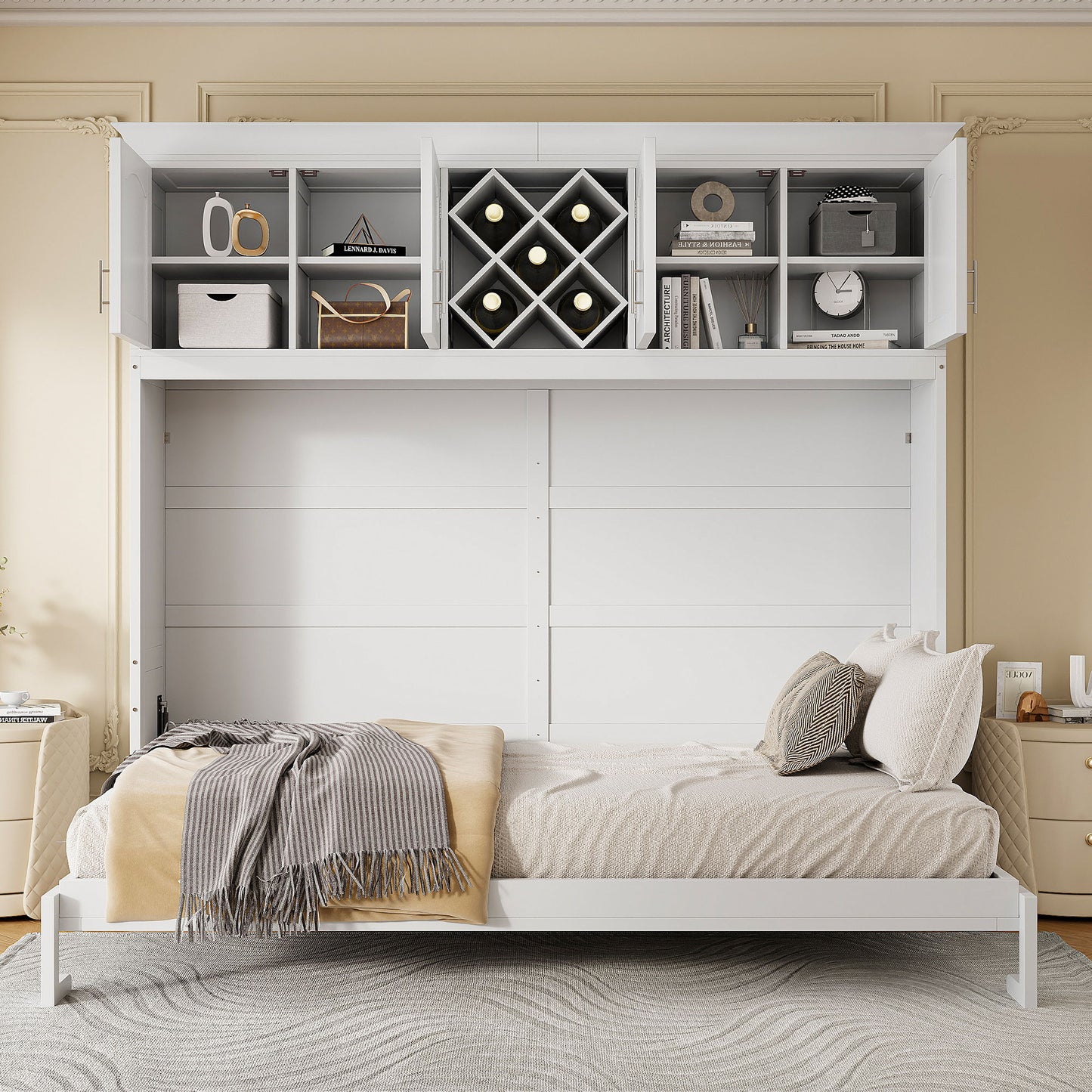 Murphy Wall Bed With Top Cabinets & Wine Rack - The Sleep Loft - Online Mattress Showroom NYC