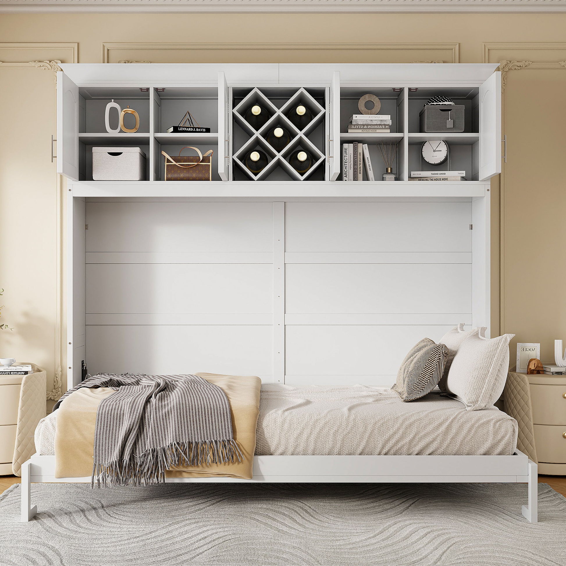 Murphy Wall Bed With Top Cabinets & Wine Rack - The Sleep Loft - Online Mattress Showroom NYC