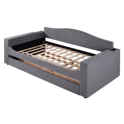 Upholstered Daybed With Storage Armrests, Trundle And Latest Integrated tooth Audio System - The Sleep Loft - Online Mattress Showroom NYC
