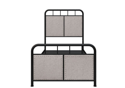Twin Size Linen Upholstered Platform Metal Bed Frame With Fabric Headboard And Footboard - Brown - The Sleep Loft - Online Mattress Showroom NYC