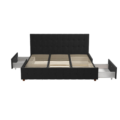 King Upholstered Bed With Storage - Black
