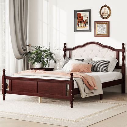 Pine Wooden Bed With Upholstered Headboard And Panel Footboard, With Two Bed Rail Support Feet And Central Platform Support Feet - The Sleep Loft - Online Mattress Showroom NYC
