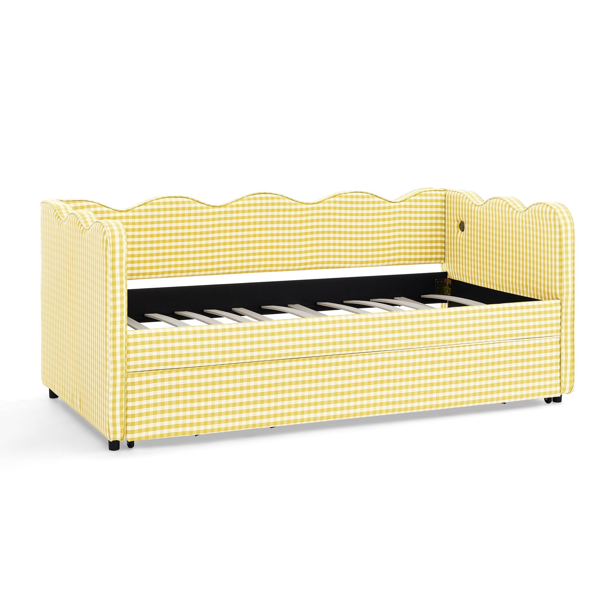 Gingham Daybed With USB Charging Port, Wave-Shaped Design - The Sleep Loft - Online Mattress Showroom NYC