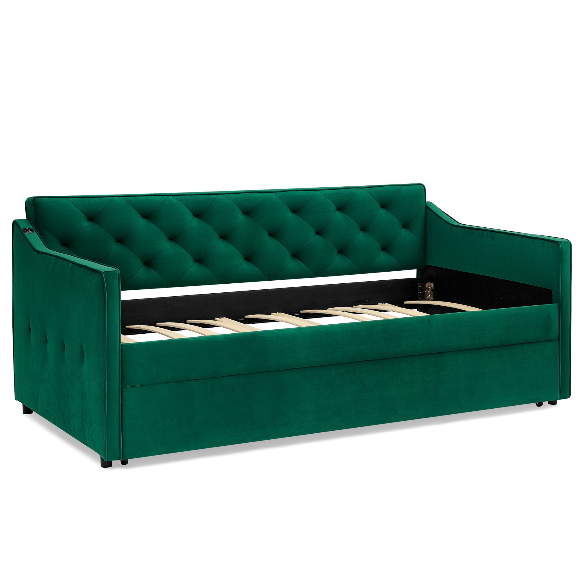 Daybed With Pop Up Trundle And USB Charging Armrest - The Sleep Loft - Online Mattress Showroom NYC