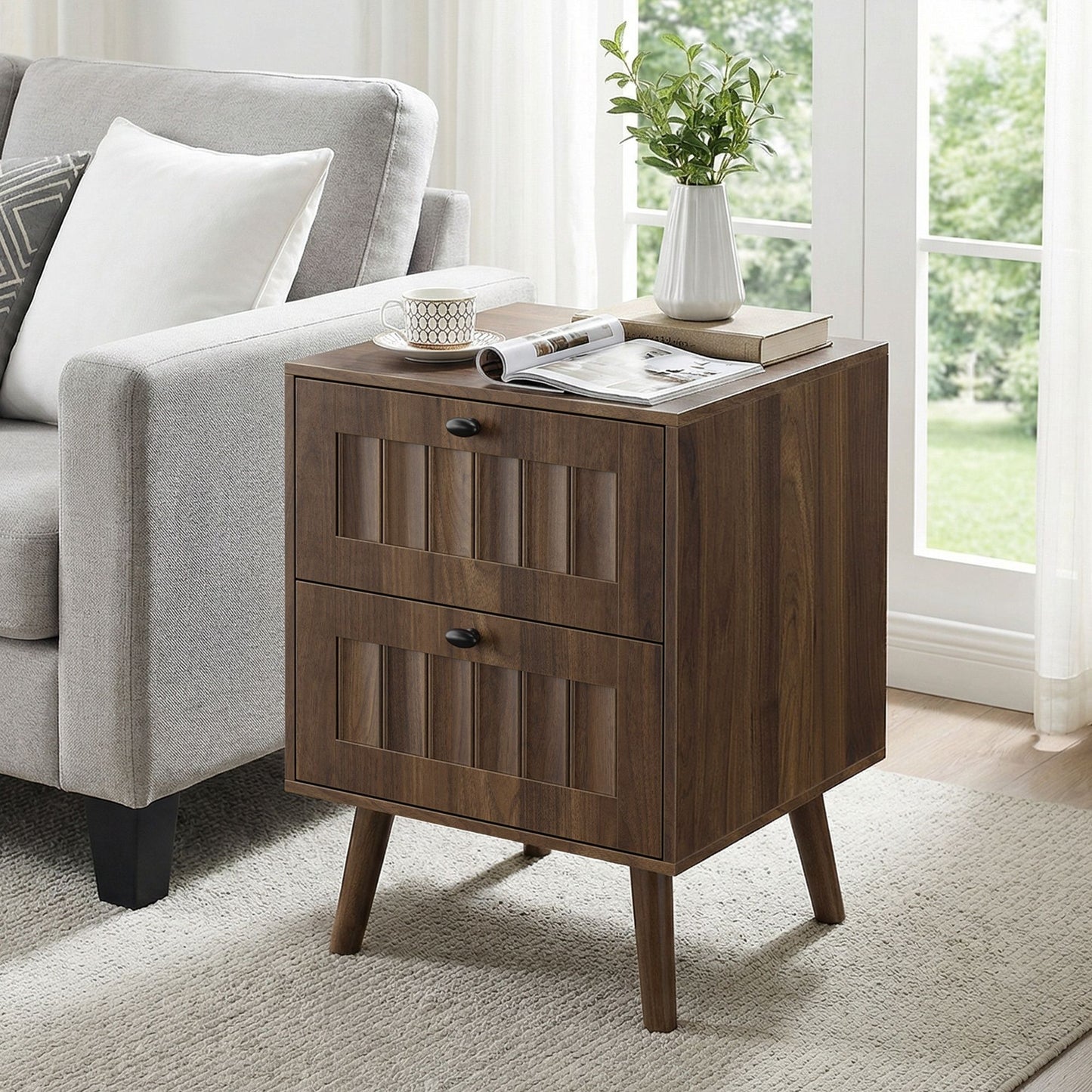 Double Drawer Bedside Table (Set of 2) - Walnut - The Sleep Loft - Online Mattress Showroom NYC