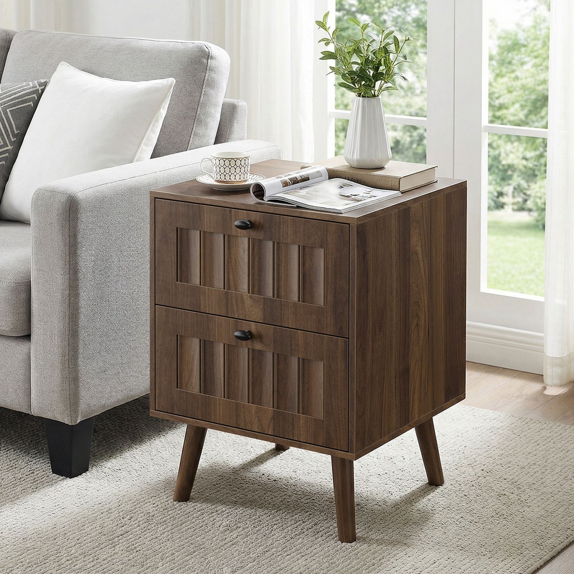 Double Drawer Bedside Table (Set of 2) - Walnut - The Sleep Loft - Online Mattress Showroom NYC