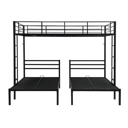 Modern Metal Triple Bunk Bed With Vertical Ladder, Safety Rail, And Storage Shelf - Black - The Sleep Loft - Online Mattress Showroom NYC