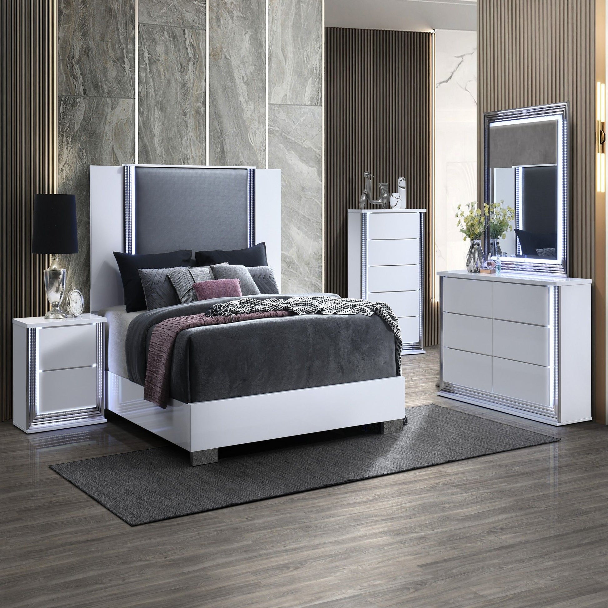 Moon - Smooth Nightstand With LED - White - The Sleep Loft - Online Mattress Showroom NYC