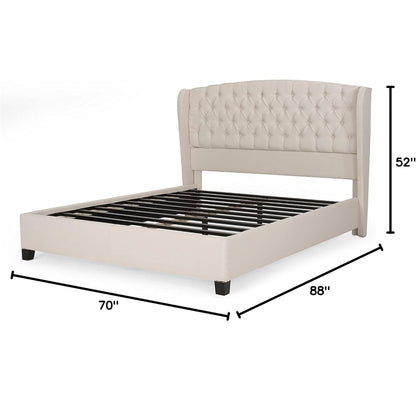 Twilight Fully Upholstered Fabric Wingback Queen Bed - Ivory - The Sleep Loft - Online Mattress Showroom NYC